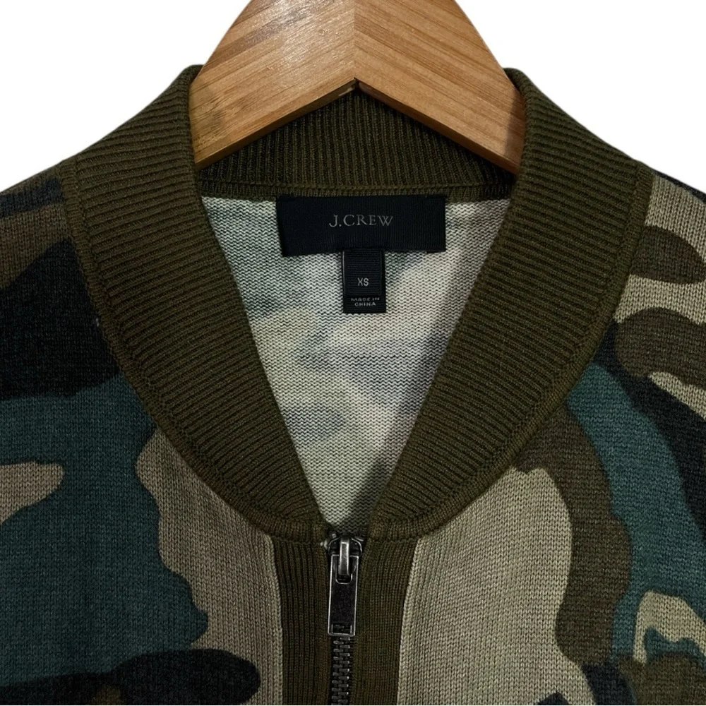 J. Crew Bomber Zip Cardigan Jacket size XS in Army Camouflage